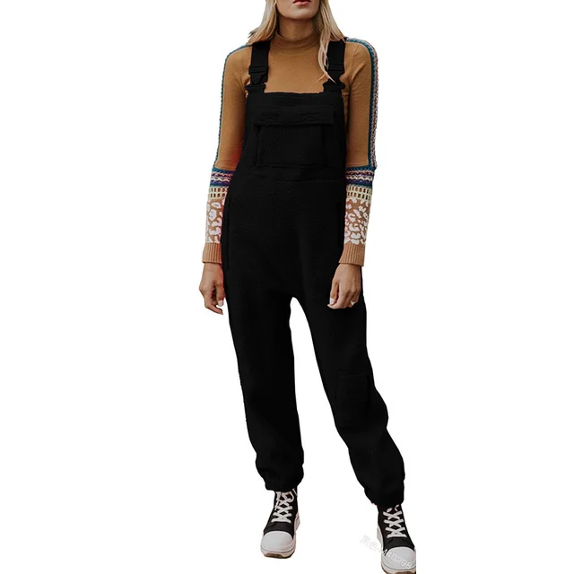European And American Fashion Casual Closing Skinny Pants Fleece Autumn And Winter Suspenders Pants Black - Shop at LoveMi