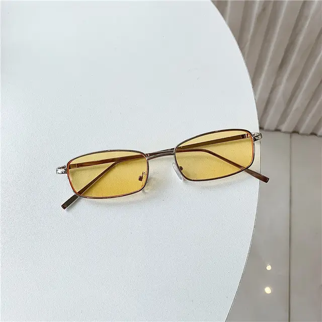 Sunglasses Eyes Trendy Small Frame Rectangular Golden Edge Gold Frame Yellow Film - Shop at LoveMi
