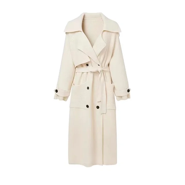 High end Thickened Long Heavy duty Windbreaker Sweater Jacket With Loose Design And Lazy Style Knitted Cardigan For Women In Autumn And Winter White - Shop at LoveMi