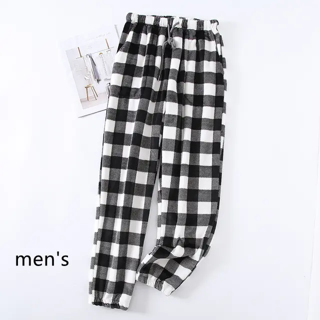 Couple Flannel Pajama Pants Plaid Women Autumn And Winter Plus Size Thickened Black And White Men'S Style - Shop at LoveMi
