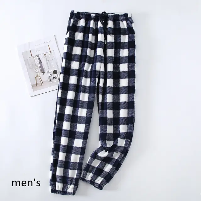 Couple Flannel Pajama Pants Plaid Women Autumn And Winter Plus Size Thickened Blue And White Men'S Style - Shop at LoveMi