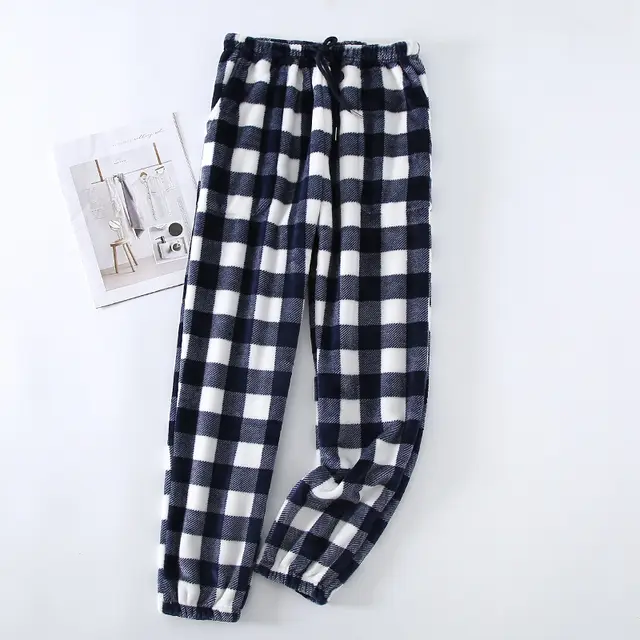 Couple Flannel Pajama Pants Plaid Women Autumn And Winter Plus Size Thickened Blue And White Women'S Style - Shop at LoveMi