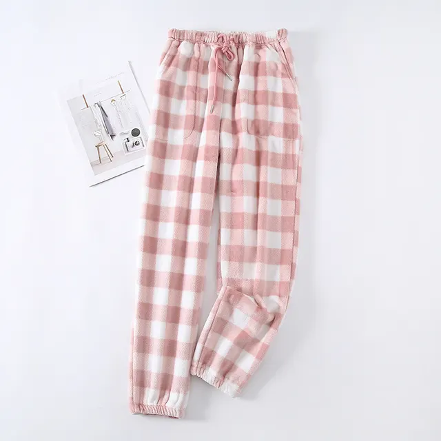 Couple Flannel Pajama Pants Plaid Women Autumn And Winter Plus Size Thickened Pinkwhitefemale - Shop at LoveMi