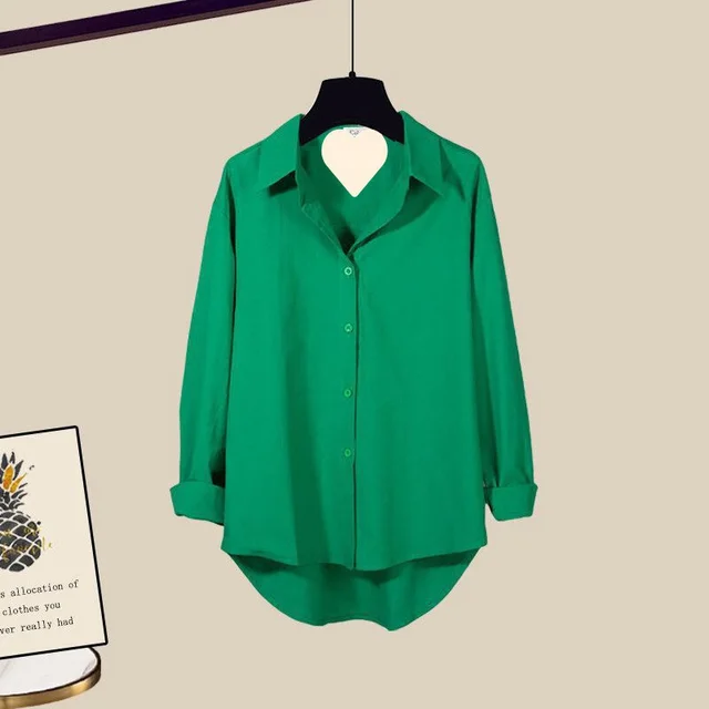 Plus Size Women's Summer Suit Denim Shorts Shirt Green Shirt - Shop at LoveMi