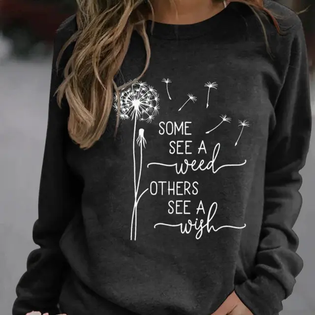Printed Loose Casual Women's Round Neck Top Black - Shop at LoveMi