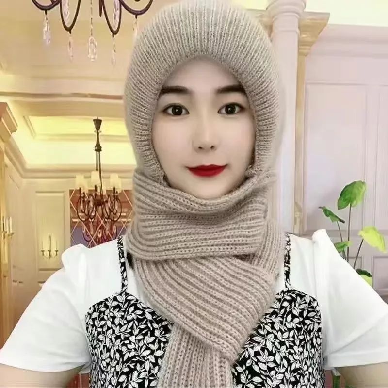 Women's Hat New Fleece lined Thickened Scarf Integrated Style Camel - Shop at LoveMi