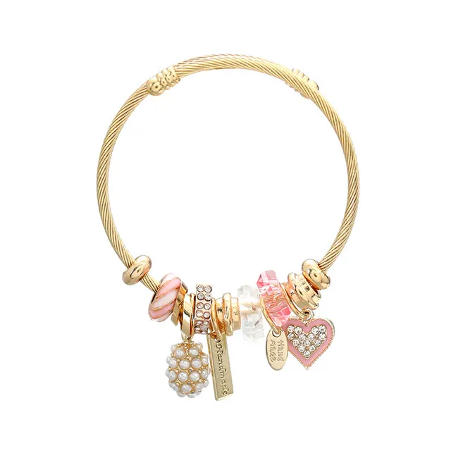 Pearl Heart Shaped Pendant Bracelet 55 Pink - Shop at LoveMi
