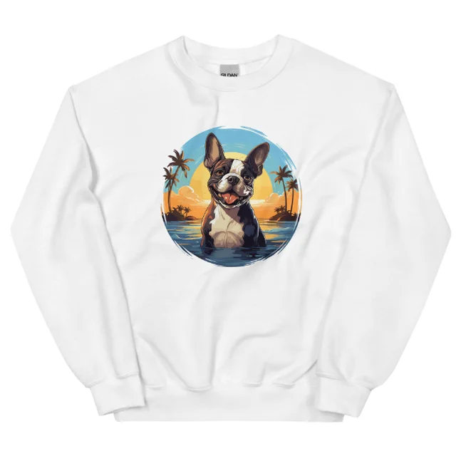 Hawaii Vibe Boston Terrier Sweatshirt White - Shop at LoveMi