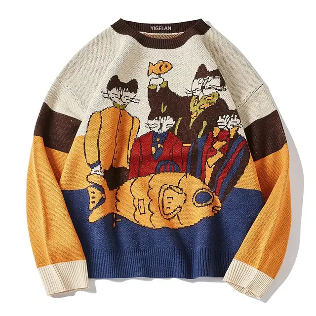 American Cute Cartoon Cat Magic Embroidered Sweater Color - Shop at LoveMi