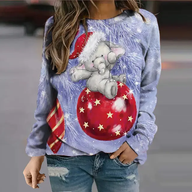 European And American Snowman Printed Crew Neck Sweatshirt Purple - Shop at LoveMi