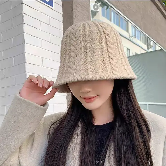 Knitted Simple Twist Bucket Hat Beige - Shop at LoveMi