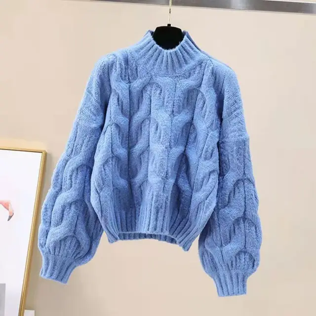 Women's Loose Round Neck Cable knit Sweater White - Shop at LoveMi