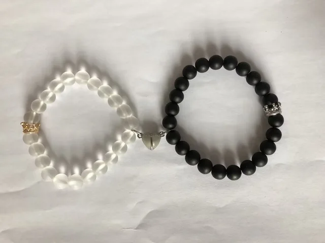 Fashion Jewelry Handmade Crown Beaded Charms Bracelet Luminou Heart Glow In The Dark Couple Bracelet For Lover Men Women Fluorescent Gift White B... White Black - Shop at LoveMi