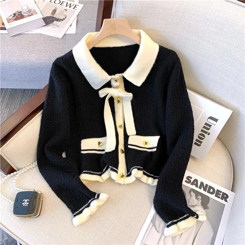 Fashion Small Short Classic Style Knitted Cropped Sweater Coat Black - Shop at LoveMi