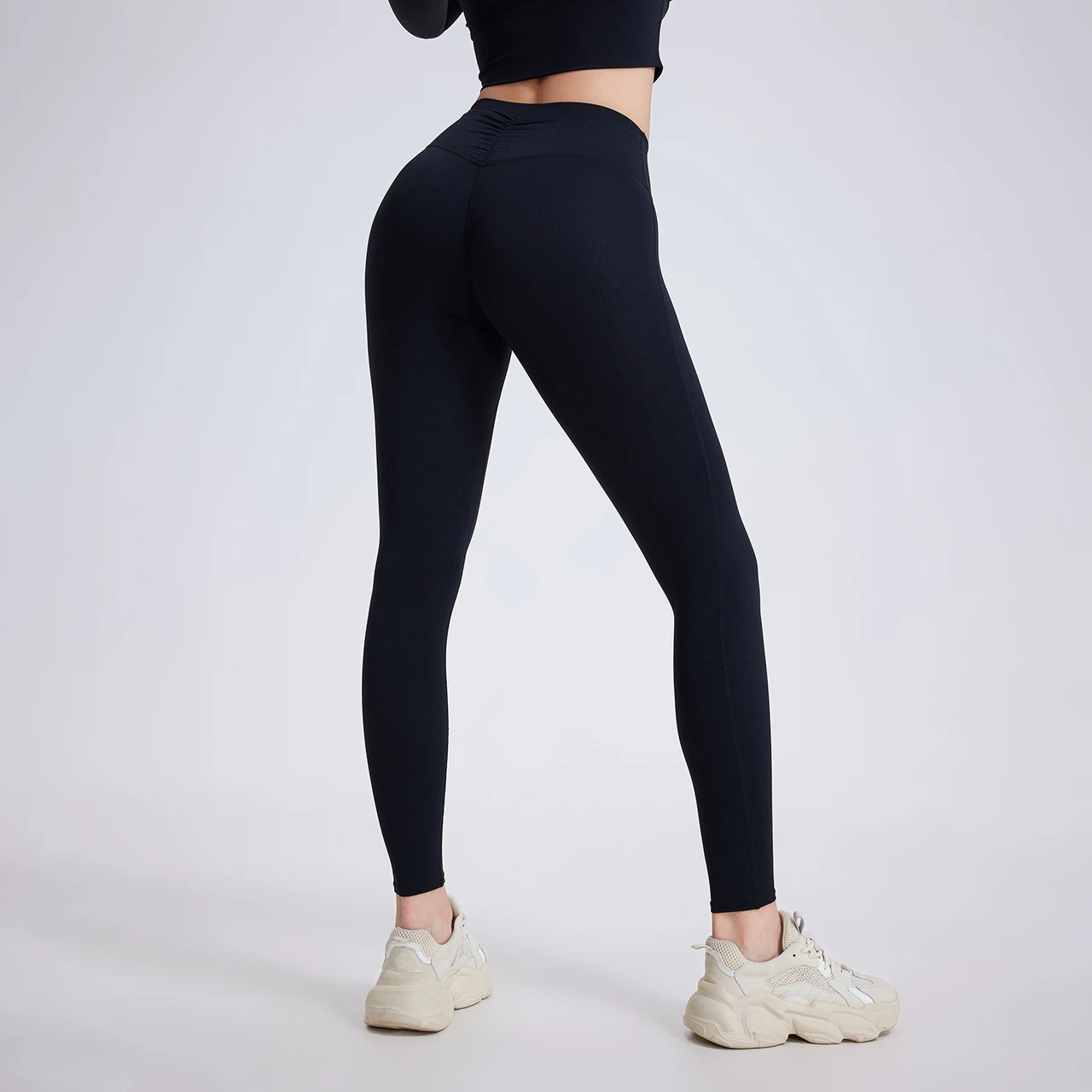 No Embarrassment Line High Waist Pleated Pocket Cloud Feeling Yoga Pants - Black