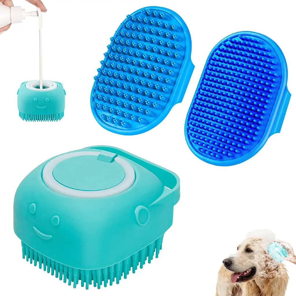 3-piece Set Dog Bath Brush Shampoo Brush Massage Brush With Adjustable - Blue