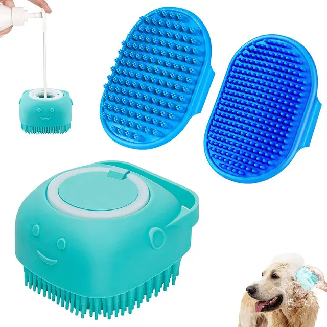 3 piece Set Dog Bath Brush Shampoo Brush Massage Brush With Adjustable Blue - Shop at LoveMi