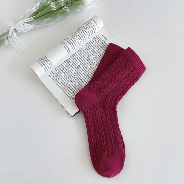 Women's Fashion Retro Twist Tube Socks Magenta - Shop at LoveMi