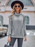 Solid Color Turtleneck Patchwork Loose Sweater - Gray