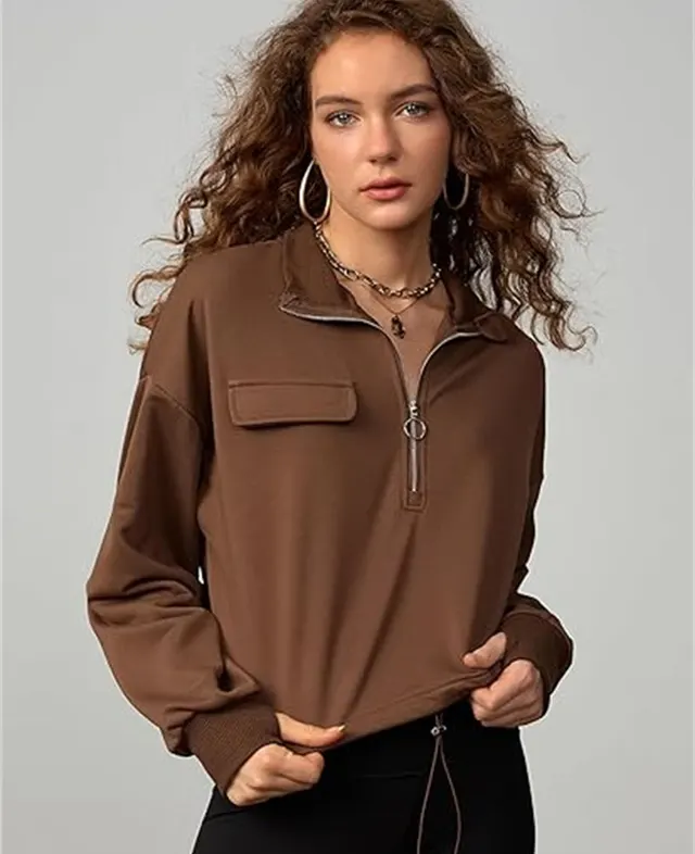 Women's Long Sleeve Casual Sweatshirt Brown - Shop at LoveMi