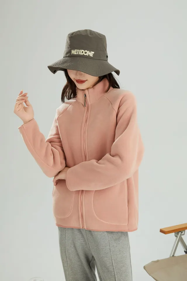 Lambswool Stand Collar Cardigan Short Coat Pink - Shop at LoveMi