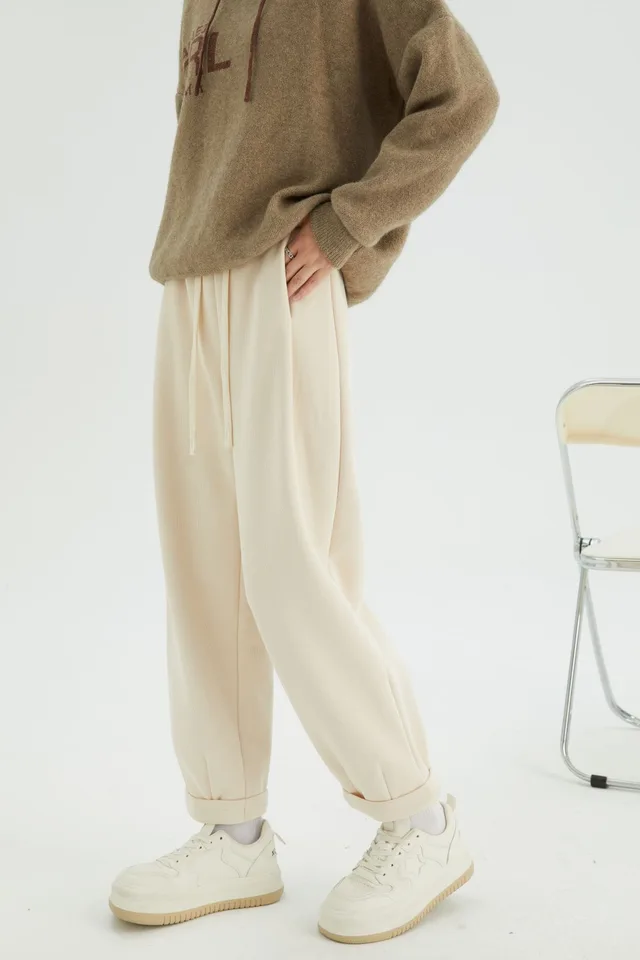 Loose Cropped Flanging Casual Pants Milky White - Shop at LoveMi