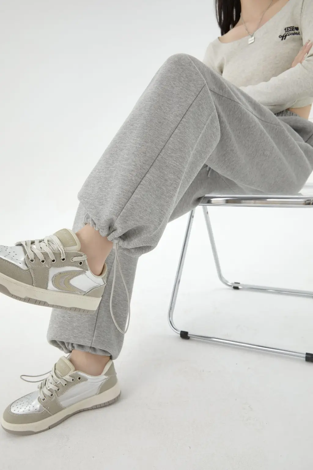 Sports And Leisure Lengthened Wide-leg Sweatpants - Light Gray