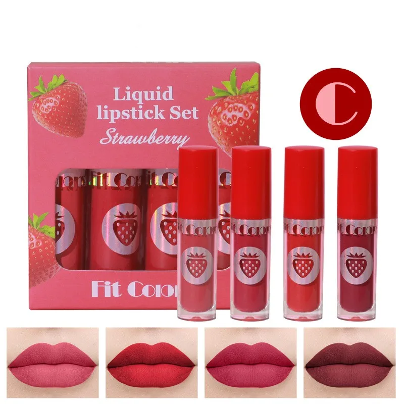 Velvet Matte No Stain On Cup Fruit Lip Gloss Sets C Strawberry - Shop at LoveMi