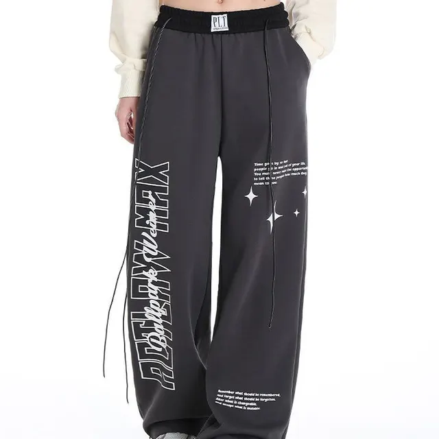 Loose Drooping High Waist Slimming Gray Straight Mop Sports Leisure Long Sports Pants Black - Shop at LoveMi