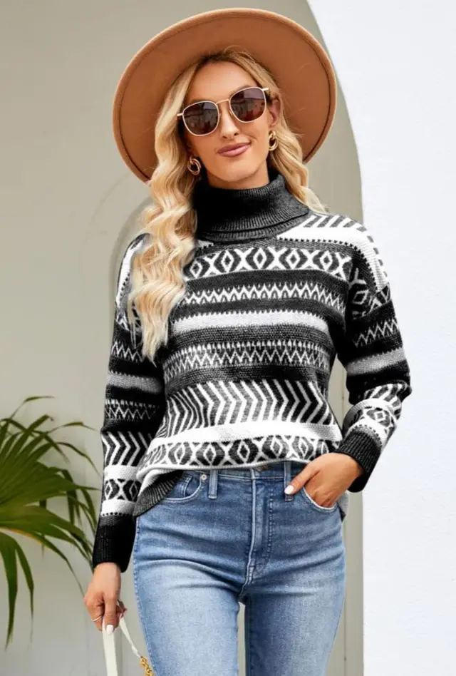 Loose Turtleneck Sweater Women's Idle Style Casual Knitted Sweater Black With High Collar Sweater - Shop at LoveMi