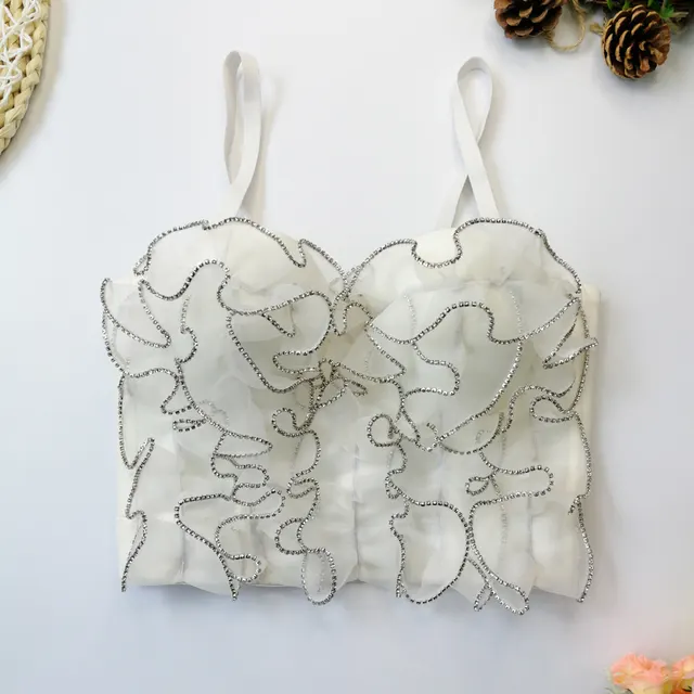Diamond embedded Wave Lace Sling With Steel Ring Fishbone Waist Girdle White - Shop at LoveMi