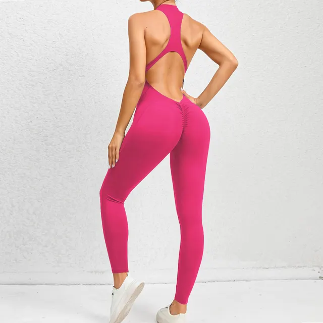 European And American Integrated Zipper Yoga Jumpsuit Rose Red - Shop at LoveMi