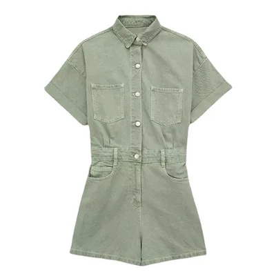 Summer New Women's Fashion Short Denim Pocket Decoration Cargo Overalls Green - Shop at LoveMi