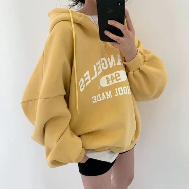 Zipper Sweater Ladies Hooded Padded Fleece Jacket Yellow With Plush - Shop at LoveMi