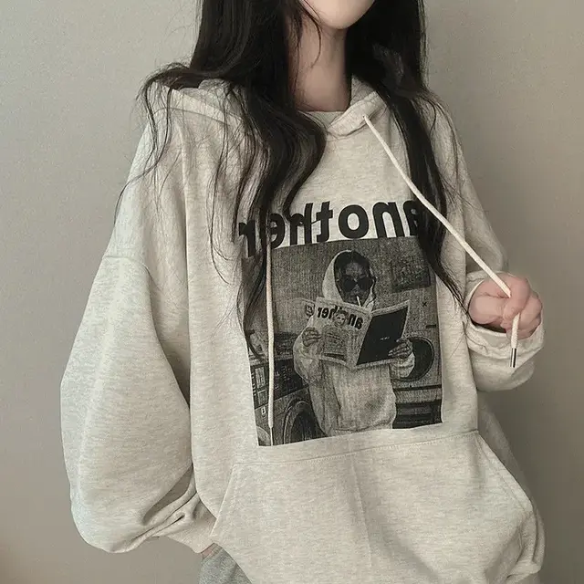 Heavy Hooded Sweater Women's Korean 3D Pattern Fleece lined Light Gray - Shop at LoveMi