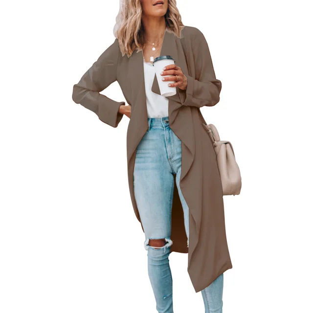 Fall Winter Fashion Solid Color Mid-length Trench Coat - Brown