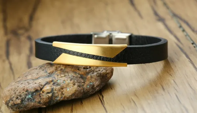 Stainless Steel Microfiber Leather Bracelet Gold - Shop at LoveMi