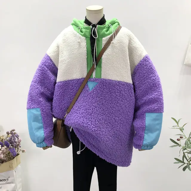 Women's Korean Style Loose Hooded Wool Pullover Purple - Shop at LoveMi