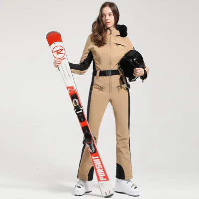 One piece Ski Suit Female Professional Double board Thickened Warm Camel - Shop at LoveMi