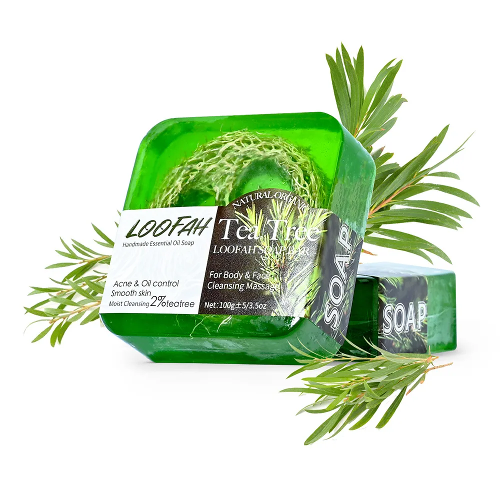 Transparent Handmade Plant Essential Oil Soap - Luffa Tea Tree With Label