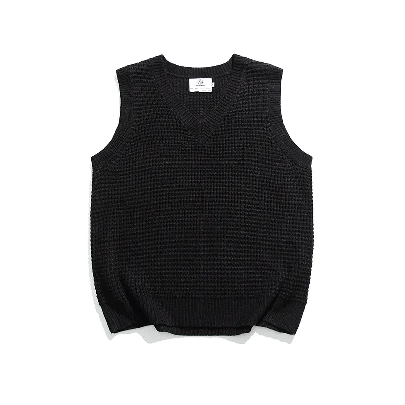 Japanese Autumn Loose Knit Casual Vest Black - Shop at LoveMi