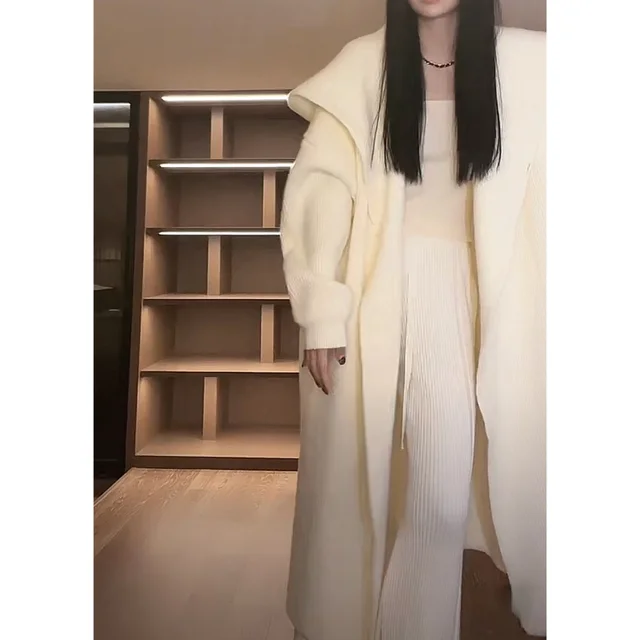 Green Alpaca Wool Sweater Coat Thickened Loose Knitted Cardigan Knitwear Handmade Clothing Hand Knit, Womens Clothing Beige - Shop at LoveMi