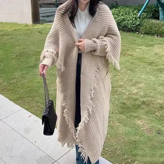 Long Alpaca Wool Sweater Coat, Women's Soft And Waxy Jacket, Hand Knit Sweater Cardigan, Loose Korean Style, Knitwear, Womens Clothing Apricot - Shop at LoveMi