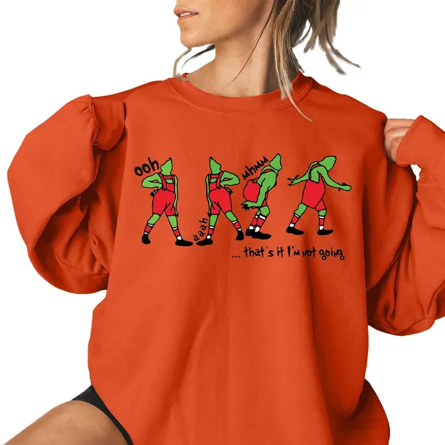 Ladies New Christmas Pattern Printing Casual Sweatshirt Orange Red - Shop at LoveMi