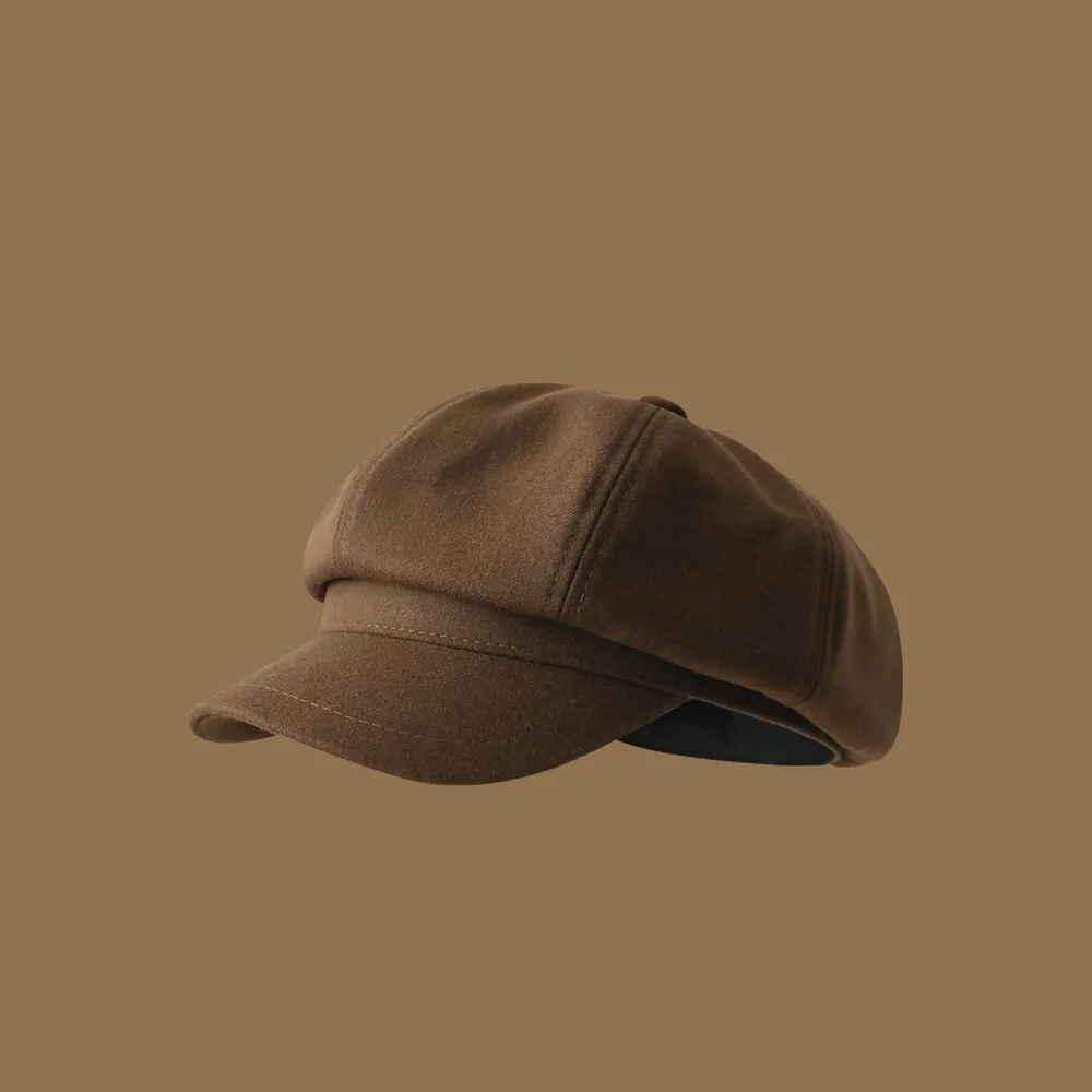 Beret Girls' Korean-style Versatile Face-looking Octagonal Cap Artistic Retro Newsboy Cap Japanese Painter Hat - Brown