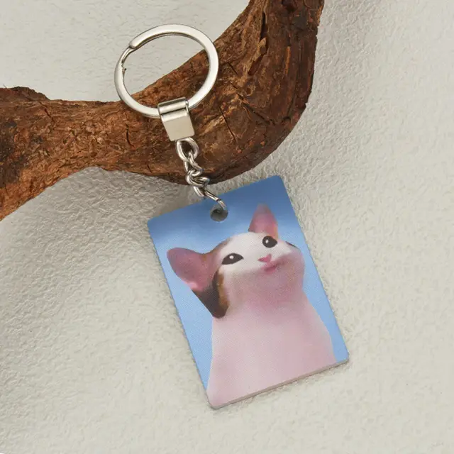 Cat Keychain 3d Stereo Transformation Kitty Square Plate Key Ring Pin Acrylic Pendant Blue - Shop at LoveMi