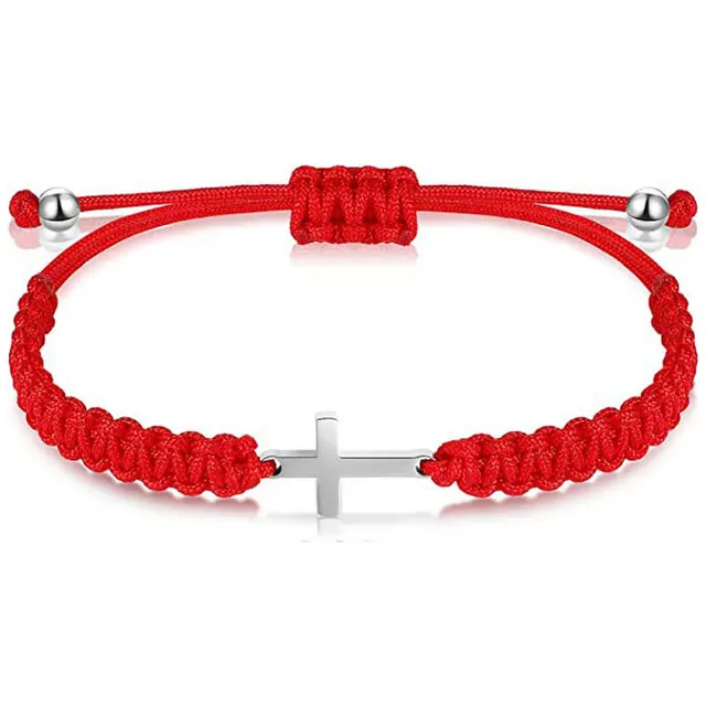 Cross Pendant Hand woven Adjustable Milan Rope Bracelet Red - Shop at LoveMi