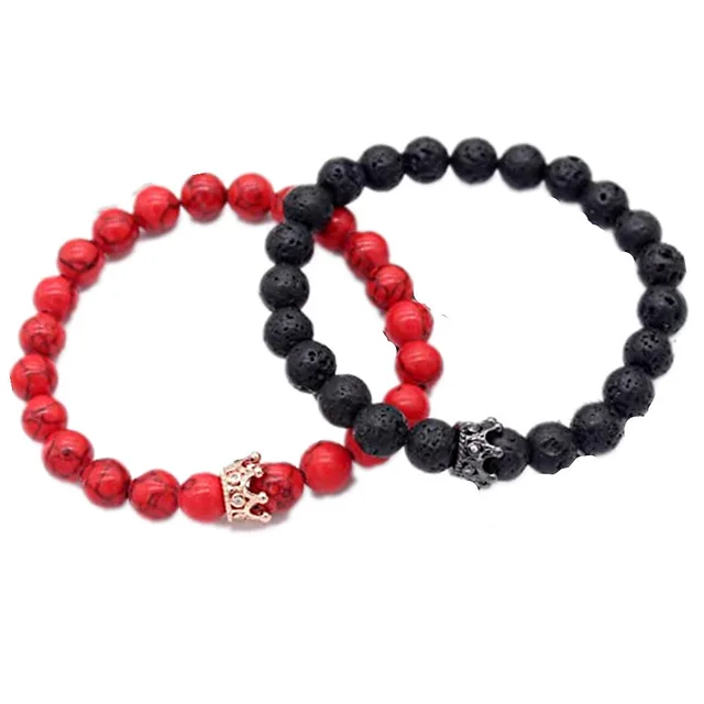 European And American Volcano Red Turquoise Couple Suit Bracelet Red And Black - Shop at LoveMi
