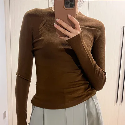Women's Autumn And Winter Cashmere Sweater Sweater Slim Long Sleeve Top Brown - Shop at LoveMi