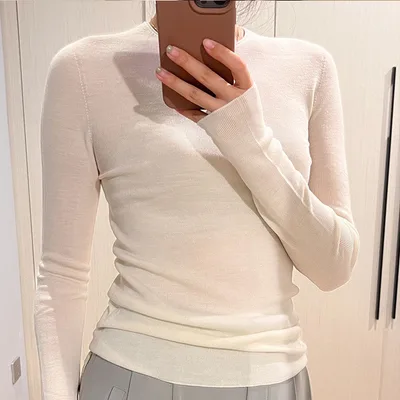 Women's Autumn And Winter Cashmere Sweater Sweater Slim Long Sleeve Top White - Shop at LoveMi